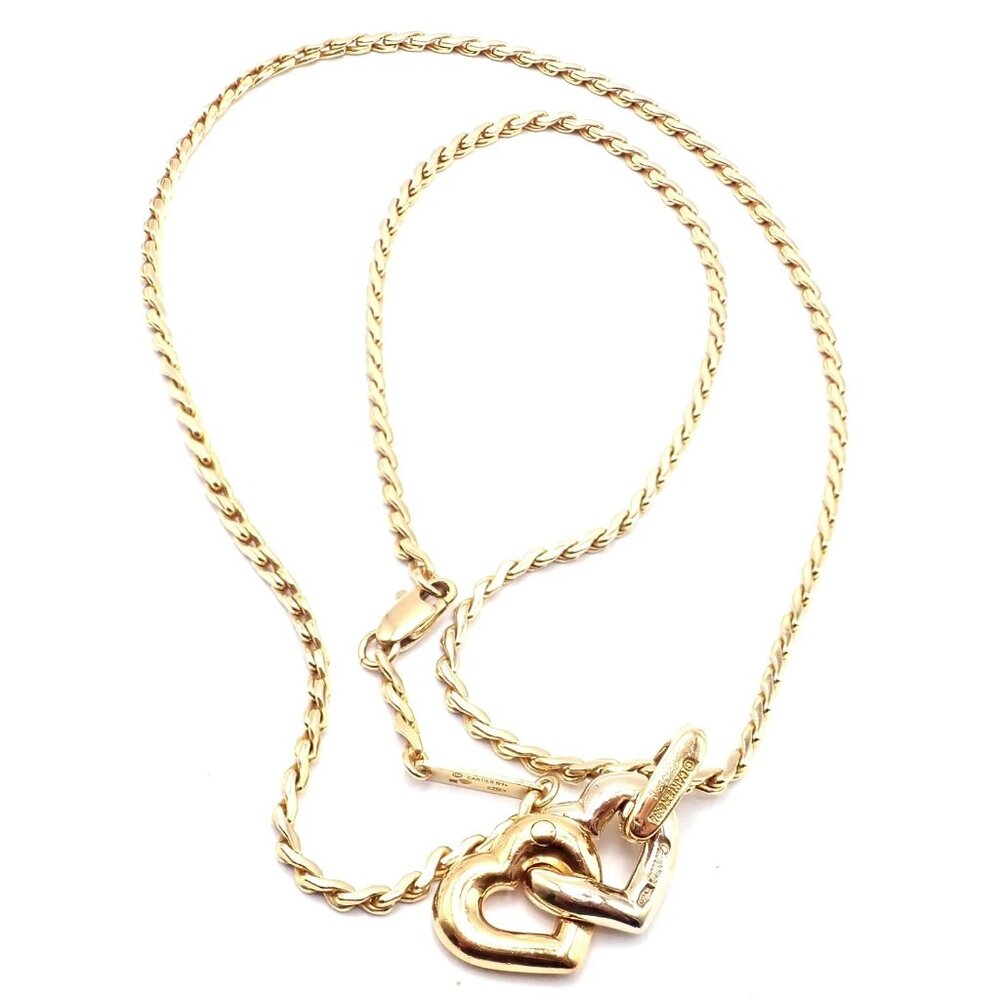 Authentic! Cartier 18k Yellow White Gold Double Heart Pendant Chain Necklace - Picture 10 of 11